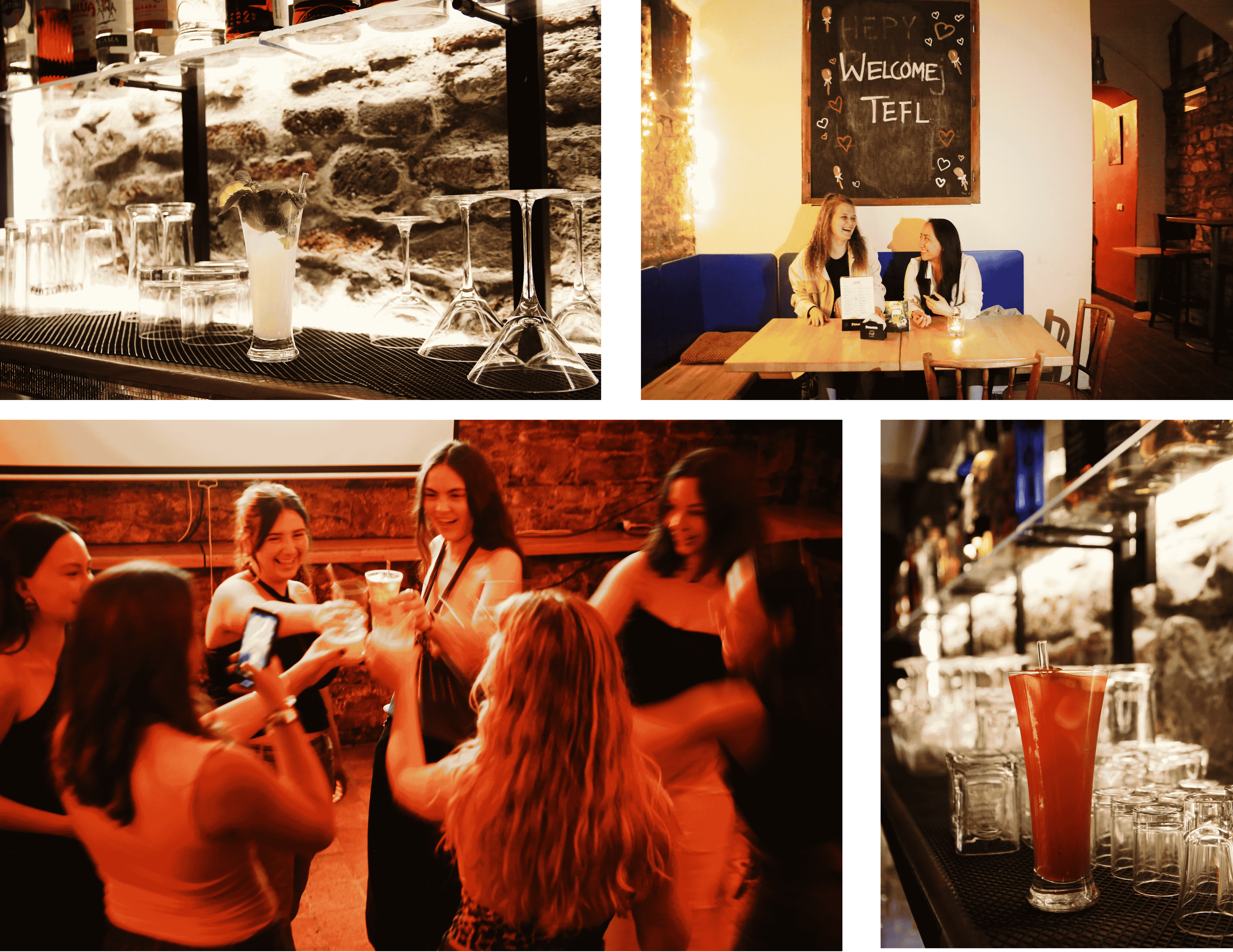 A collage of 4 photos of the Tequila Tales bar